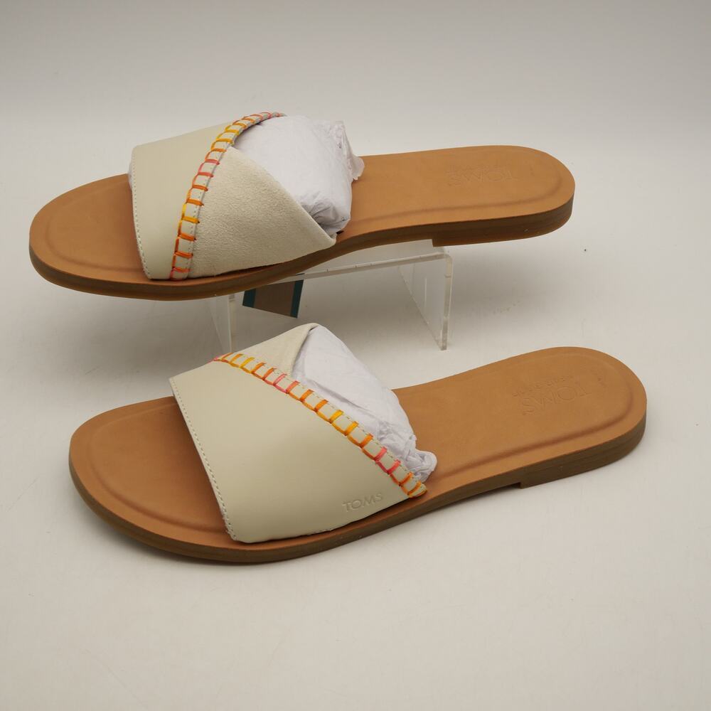 NEW TOMS Women's 8.5  Shea Slide Sandals Beige Leather